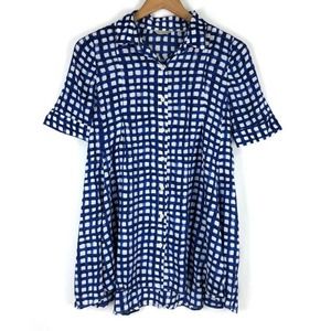 11.1 Tylho Adanne Tunic Top Blue White Gingham Short Sleeve Blouse Boho NWOT XS